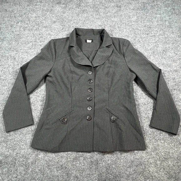 Spago Blazer Jacket Womens 10 Charcoal Gray Single Breasted Notch Lapel Formal - Picture 4 of 14